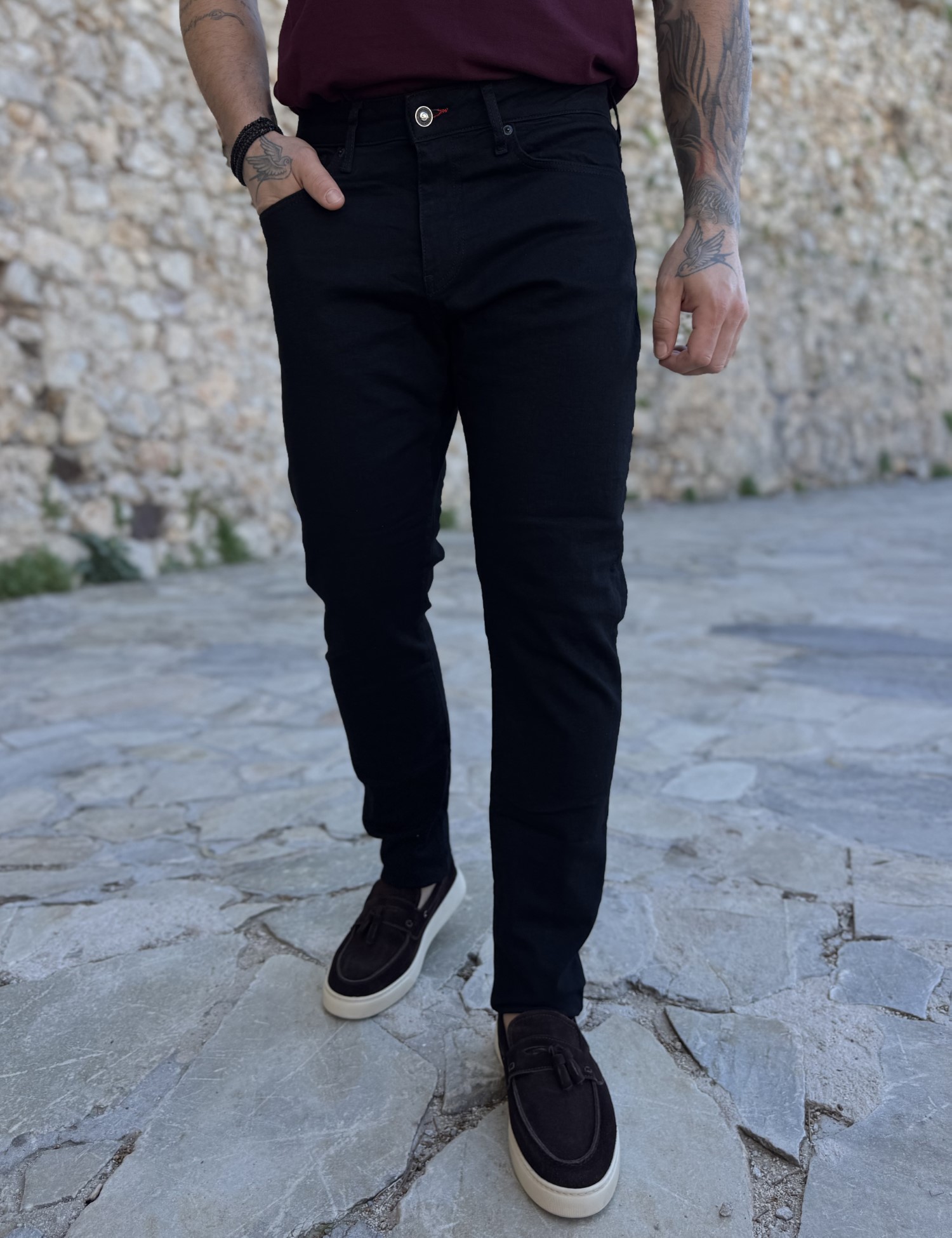 Ανδρικό μαύρο τζιν ελαστικό ίσια γραμμή GB5738